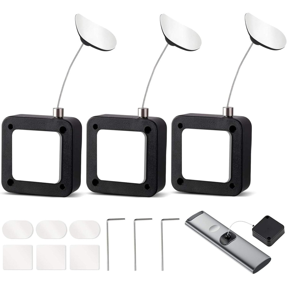 3 Pack Retractable Remote Control Security Cable Lock Anti-Theft Tether Black